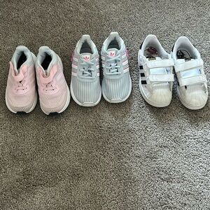 3 pairs of girls adidas sneakers